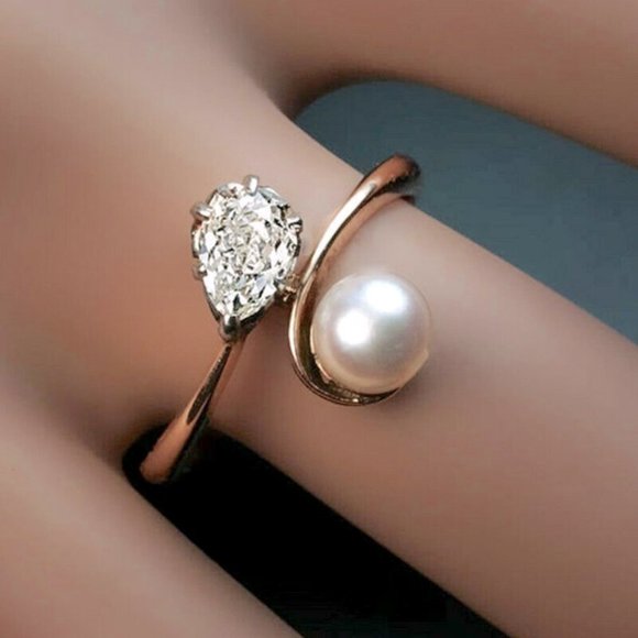 New Splendid 14k Rose Gold Over Silver Pearl Diamond Ring - Picture 3 of 3